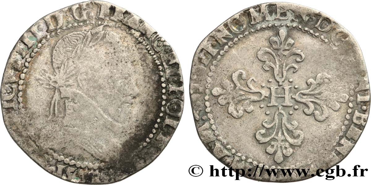 HENRY III Demi-franc au col plat 1578 Lyon q.MB