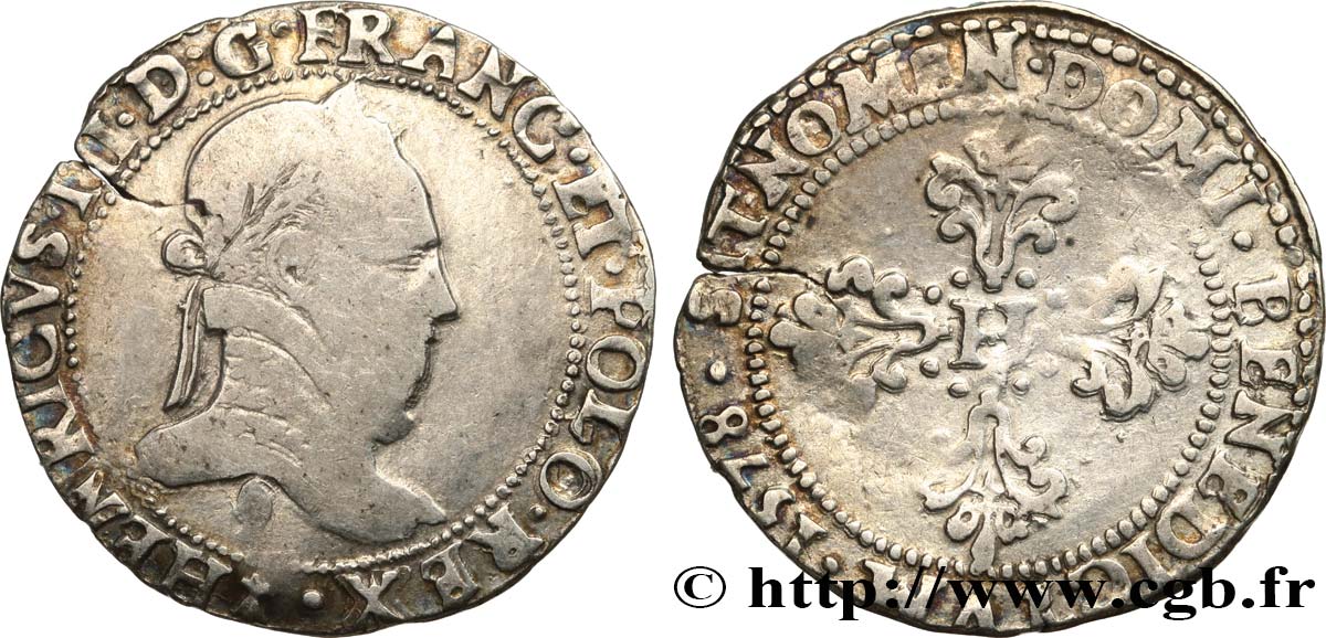 HENRY III Demi-franc au col plat 1578 Rennes BC