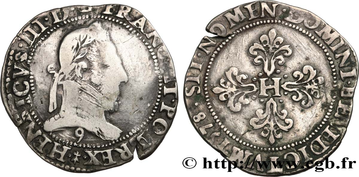 HENRI III Franc au col plat 1578 Rennes TB+