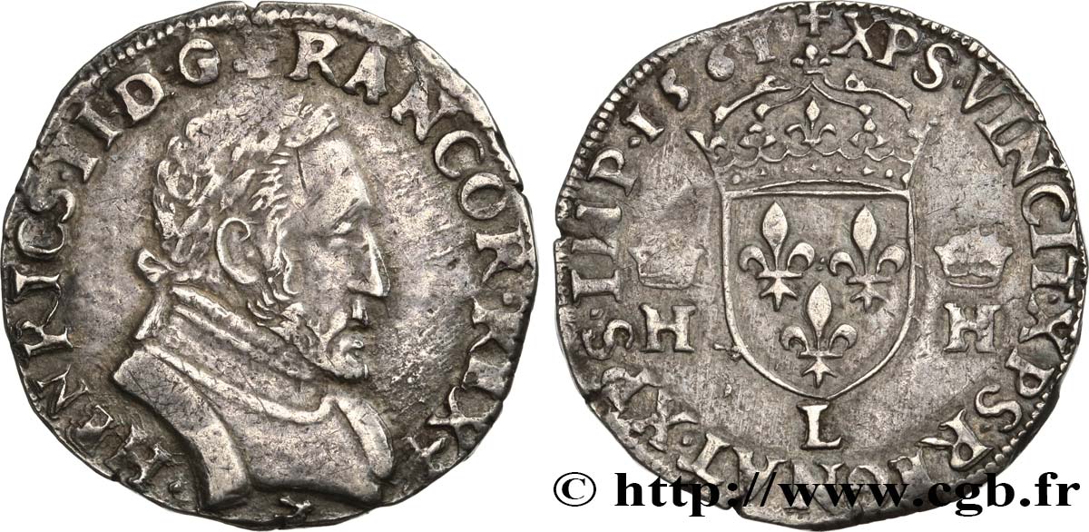 CHARLES IX. MONNAYAGE AU NOM DE HENRI II Teston au buste lauré, 2e type 1561 Bayonne TTB