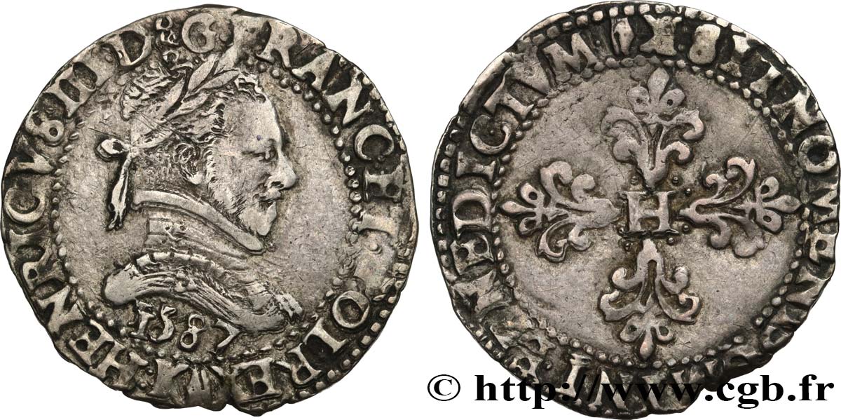 HENRI III Demi-franc au col plat 1587 Bordeaux TTB