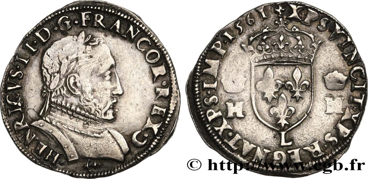 CHARLES IX. COINAGE AT THE NAME OF HENRY II Teston au buste lauré, 2e type 1561 Bayonne MBC