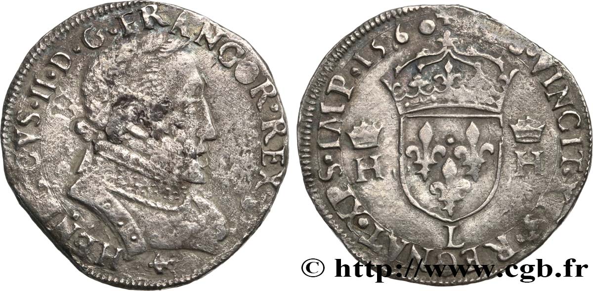 FRANCIS II. COINAGE IN THE NAME OF HENRY II Teston au buste lauré, 2e type 1560 Bayonne XF