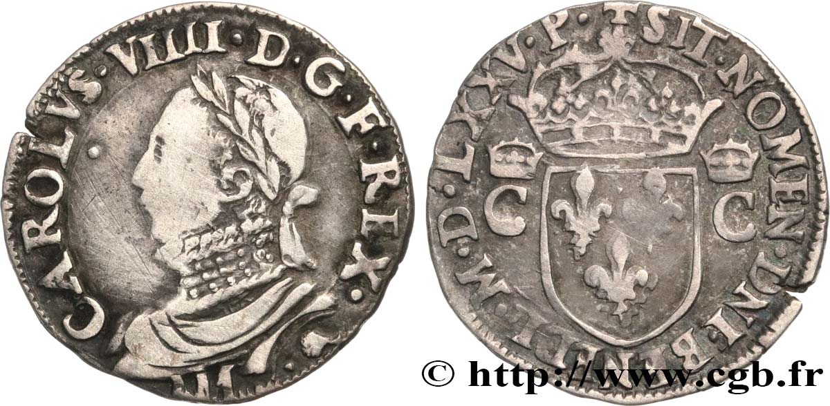 HENRY III. COINAGE AT THE NAME OF CHARLES IX Demi-teston, 10e type 1575 Toulouse VF