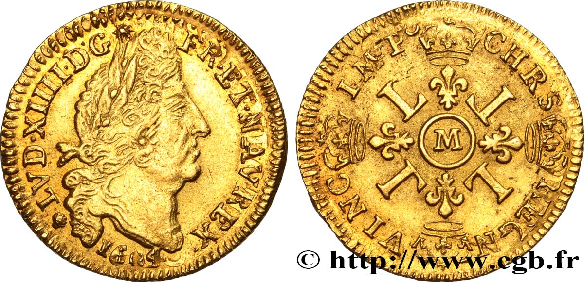 LOUIS XIV  THE SUN KING  Louis d or aux quatre L 1694 Toulouse SS/fVZ