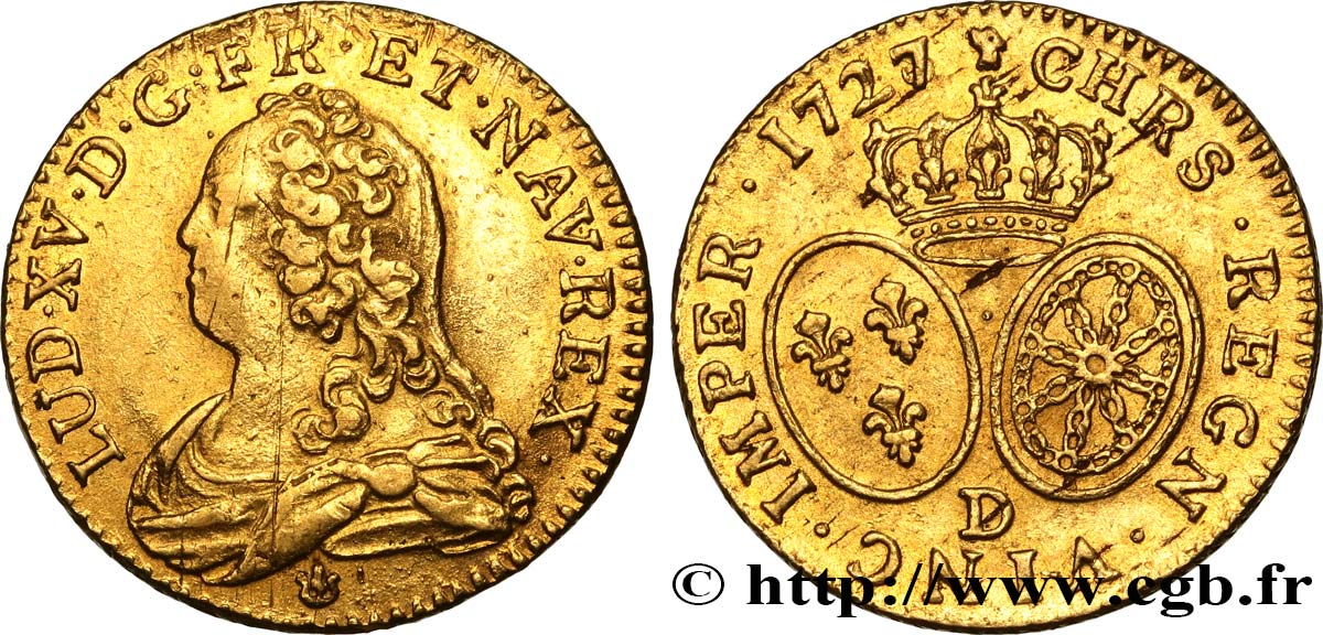 LOUIS XV DIT LE BIEN AIMÉ Louis d or aux écus ovales, buste habillé 1727 Lyon TTB
