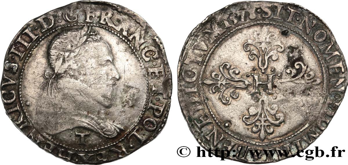HENRI III Franc au col plat 1578 Nantes TB+