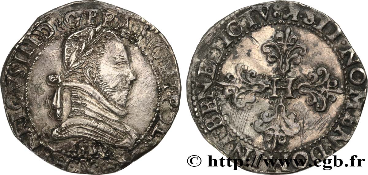 HENRY III Franc au col plat 1580 Bordeaux XF