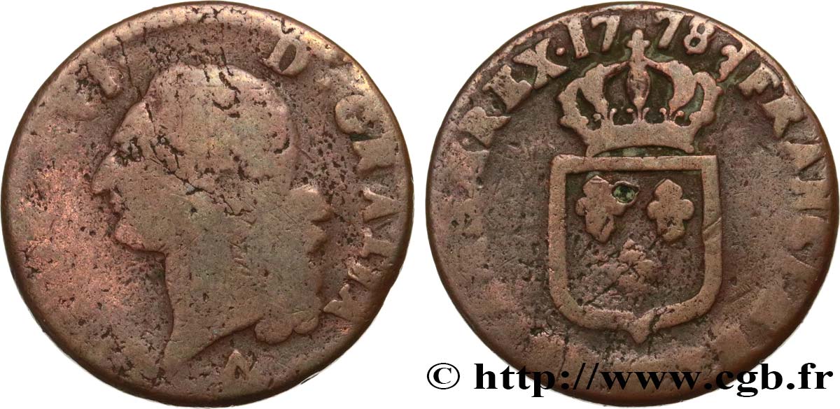 LOUIS XVI Sol dit  à l écu  1778 Lille B+