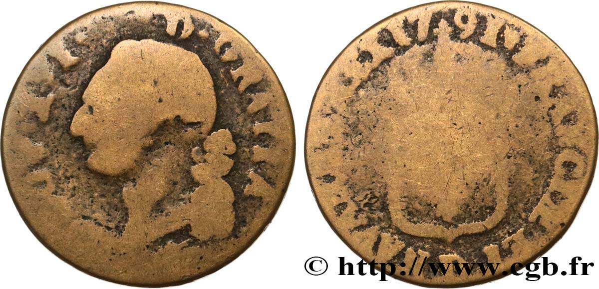 LOUIS XVI (MONARQUE CONSTITUTIONNEL)  Sol dit  à l écu  1791 Lyon B