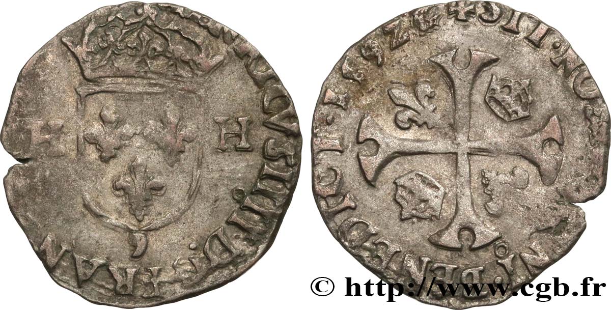 HENRI IV LE GRAND Douzain aux deux H, 2e type 1592 Rennes TB+/TTB