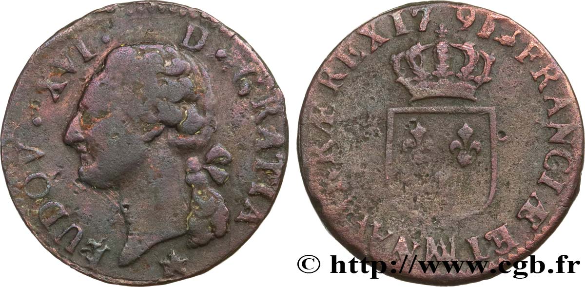 LOUIS XVI Demi-sol dit  à l écu  1791 Marseille VF