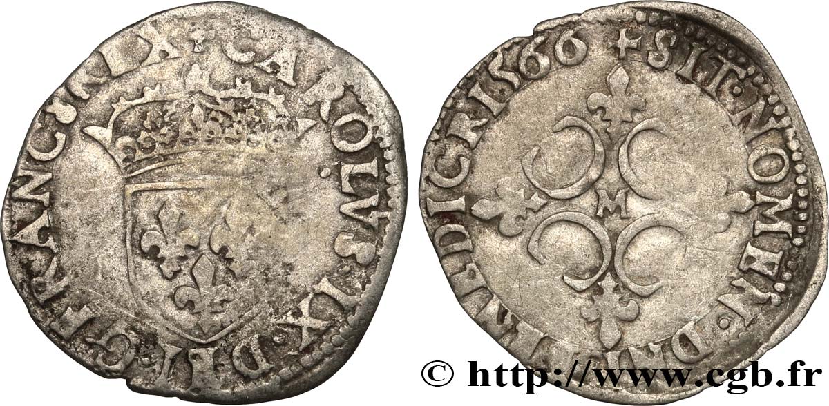 CHARLES IX Sol parisis, 1er type 1566 Toulouse fSS