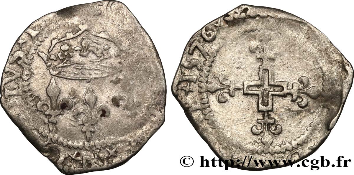 CHARLES IX OR HENRY III COINAGE IN THE NAME OF CHARLES IX Double sol parisis, 1er type 1576 Montpellier VF