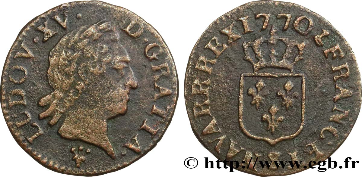LOUIS XV DIT LE BIEN AIMÉ Liard dit “à la vieille tête” 1770 Reims TB+/TTB