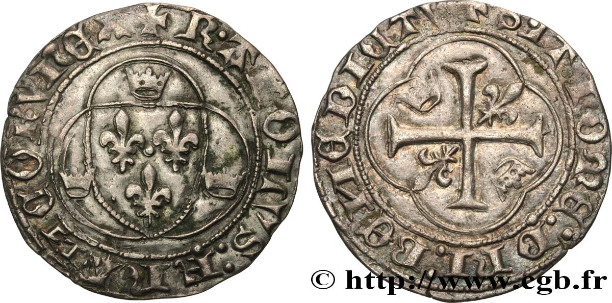 CHARLES VII LE VICTORIEUX Blanc à la couronne n.d. Poitiers TTB