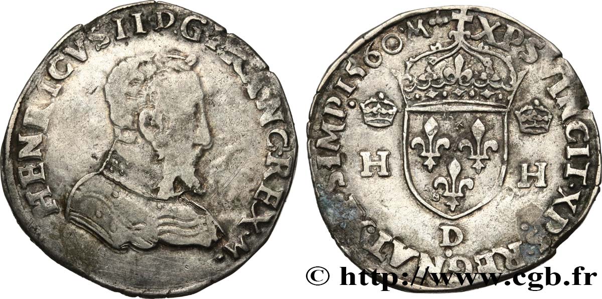 FRANÇOIS II. MONNAYAGE AU NOM D HENRI II Teston à la tête nue, 1er type 1560 Lyon TB+/TTB