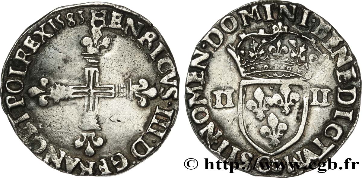 HENRI III Quart d écu, croix de face 1583 Saint-Lô TTB+