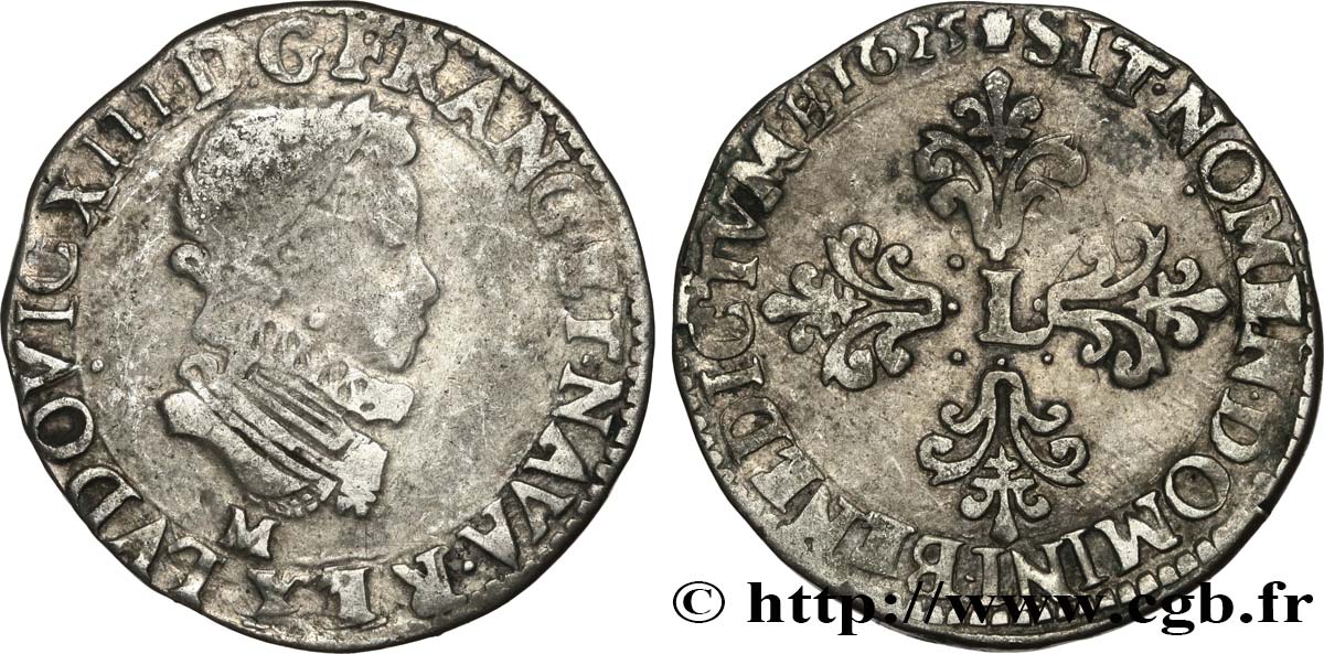LOUIS XIII  Demi-franc au buste enfantin et fraisé 1625 Toulouse MB/q.BB
