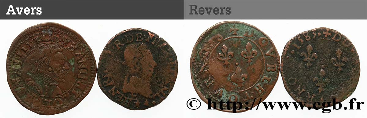 HENRI III Double tournois, lot de 2 ex. n.d. Ateliers divers TB