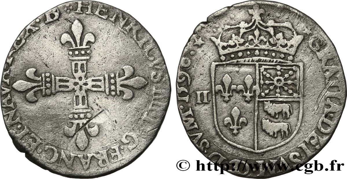 HENRI IV LE GRAND Quart d écu de Béarn 1590 Pau TB+