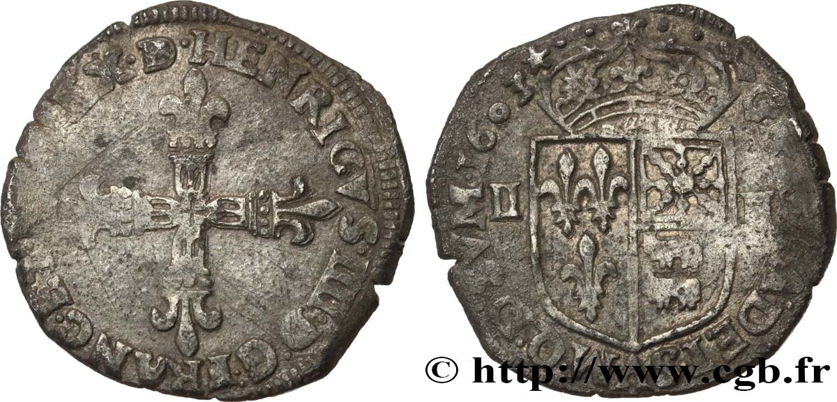 HENRY IV Quart d écu de Béarn 1603 Pau VF
