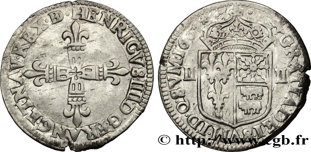 HENRI IV LE GRAND Quart d écu de Béarn 1607 Morlaàs TTB
