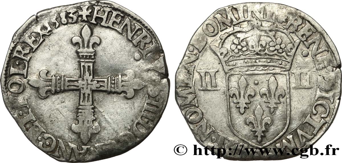 HENRI III Quart d écu, croix de face 1583 Nantes TTB