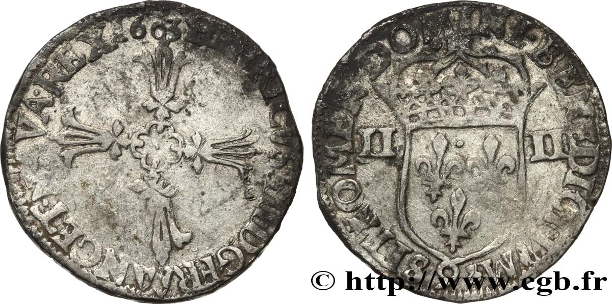 HENRY IV Quart d écu, croix feuillue de face 1603 Rennes BC+