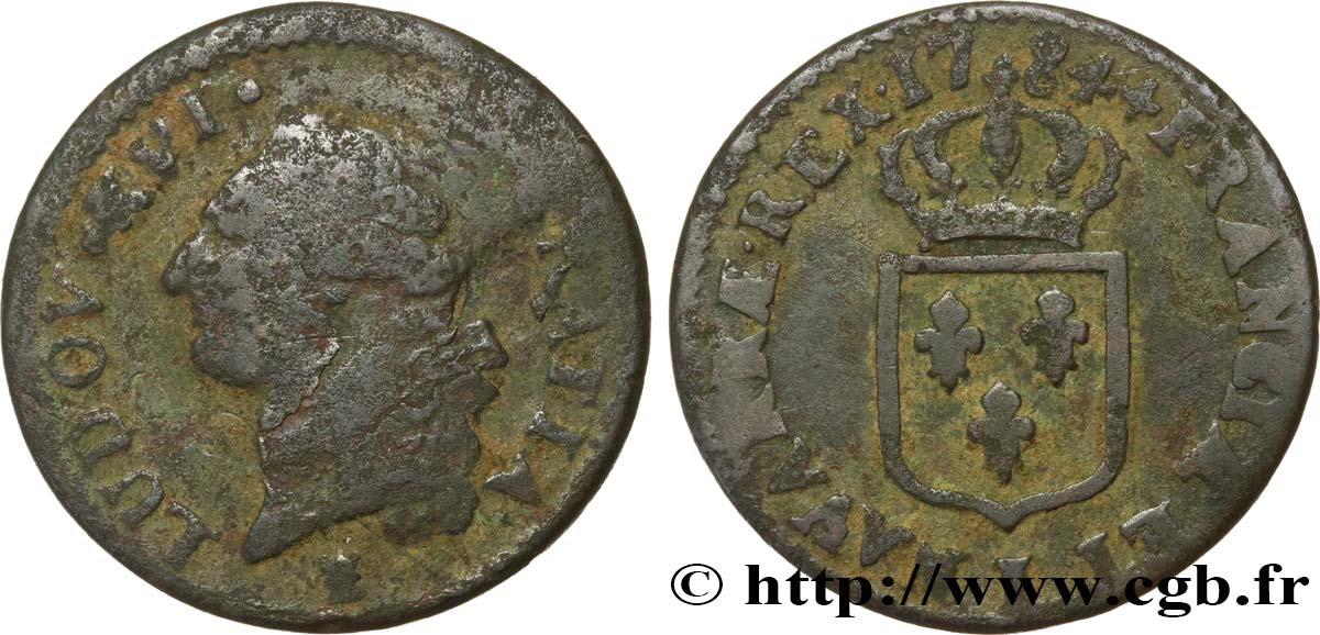 LOUIS XVI Sol dit “à l écu” 1784 Limoges B+/TB