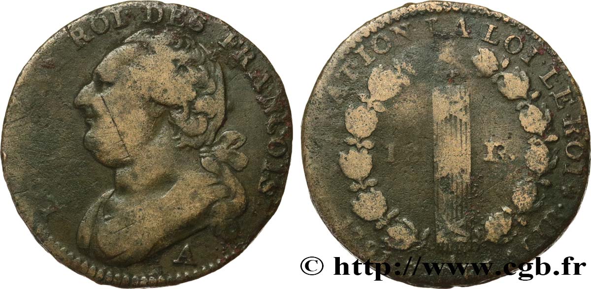 LOUIS XVI 12 deniers dit  au faisceau , type FRANCOIS 1791 Paris VF