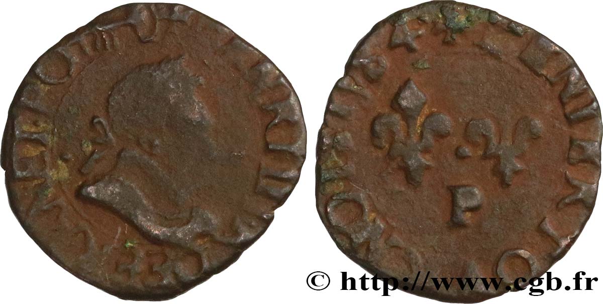 HENRY III Denier tournois, 2e type de Dijon 1584 Dijon BC
