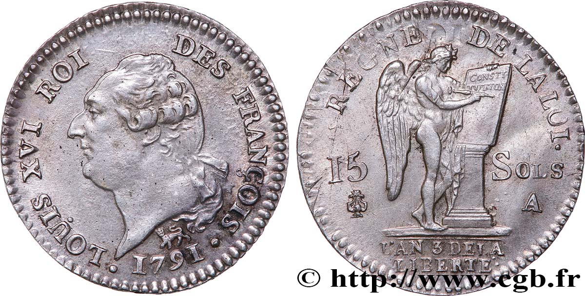 LOUIS XVI 15 sols dit  au génie , type FRANÇOIS 1791 Paris SC