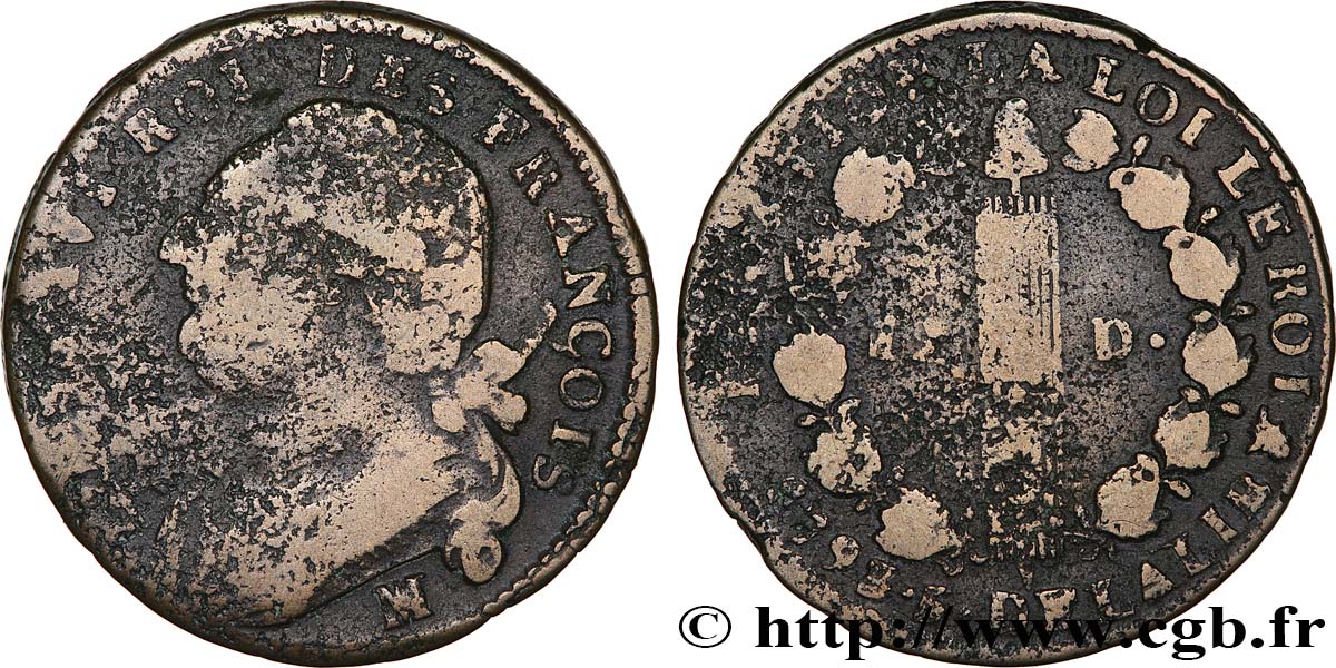LOUIS XVI (MONARQUE CONSTITUTIONNEL)  12 deniers dit &nbsp;au faisceau&nbsp;, type FRANÇOIS 1793 Marseille TB