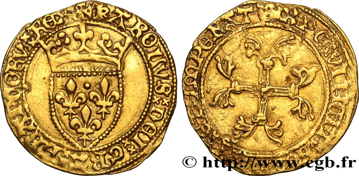 CHARLES VII LE VICTORIEUX Demi-écu d or à la couronne ou demi-écu neuf n.d. Paris TTB+