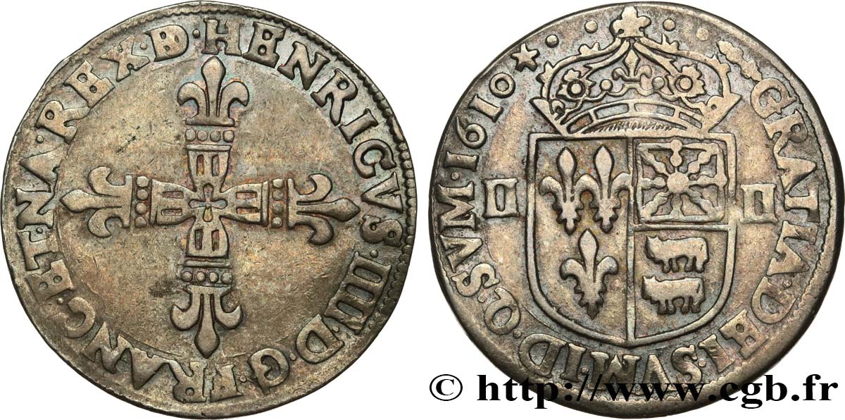 HENRY IV Quart d écu de Béarn 1610 Pau XF