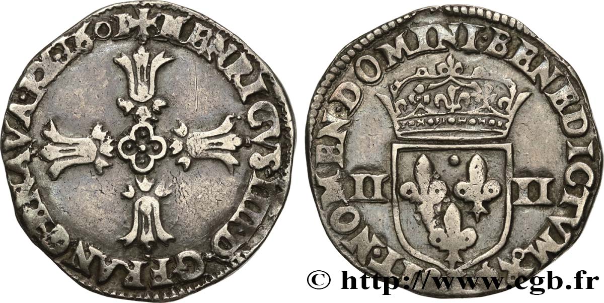 HENRI IV LE GRAND Quart d écu, croix feuillue de face 1601 Bayonne TTB