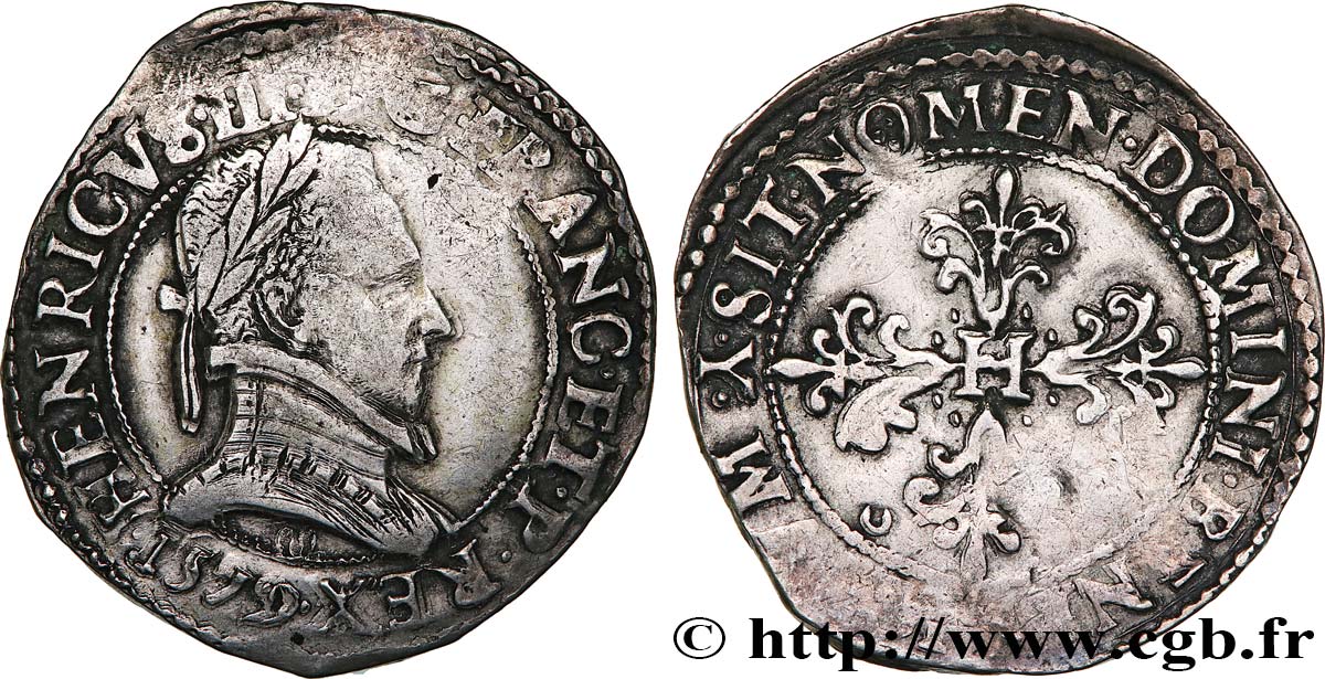 HENRY III Demi-franc au col plat 1579 Bourges q.BB