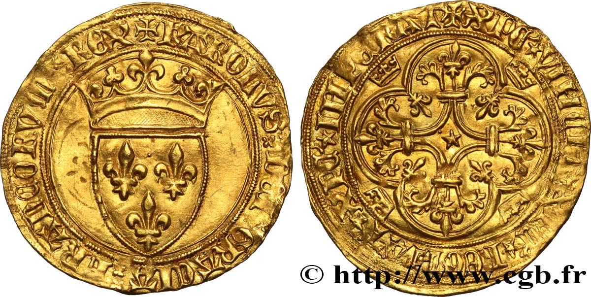 CHARLES VI &nbsp;THE MAD&nbsp; OR &nbsp;THE WELL-BELOVED&nbsp; Écu d&nbsp;or à la couronne n.d.  AU