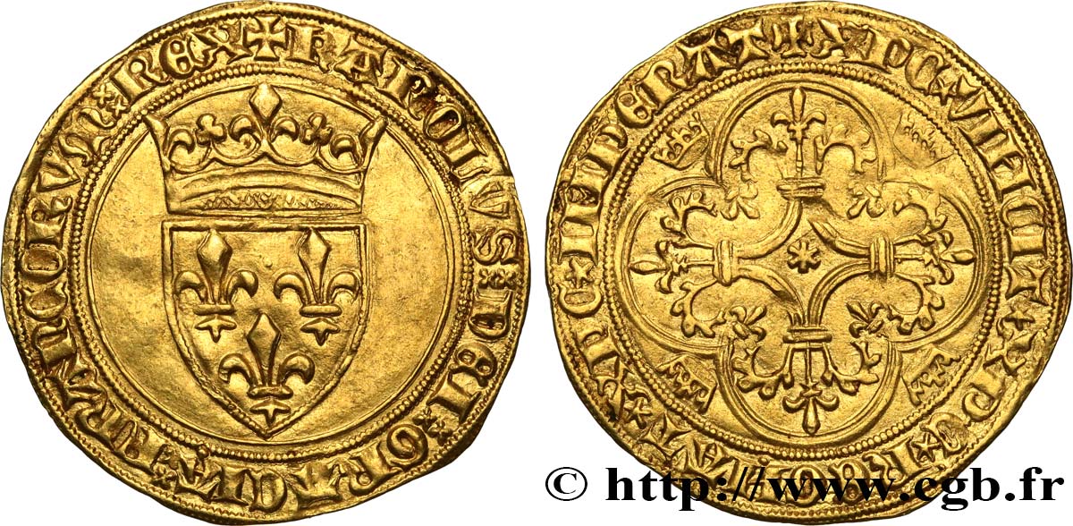 CHARLES VI &nbsp;THE MAD&nbsp; OR &nbsp;THE WELL-BELOVED&nbsp; Écu d&nbsp;or à la couronne n.d. Tournai AU