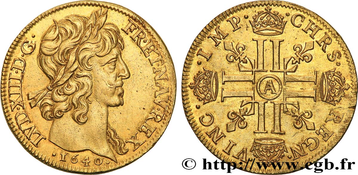 LOUIS XIII Double louis d or à la mèche longue, à deux rubans 1640 Paris, Monnaie du Louvre AU