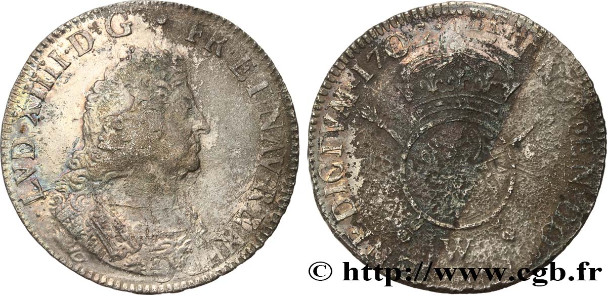 LOUIS XIV  THE SUN KING  Écu aux insignes 1702 Lille VF