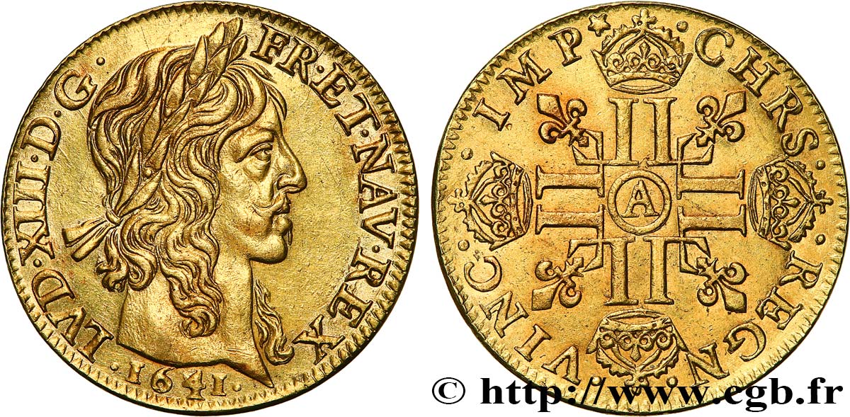 LOUIS XIII Louis d or à la mèche longue, 2e type 1641 Paris, Monnaie du Louvre AU