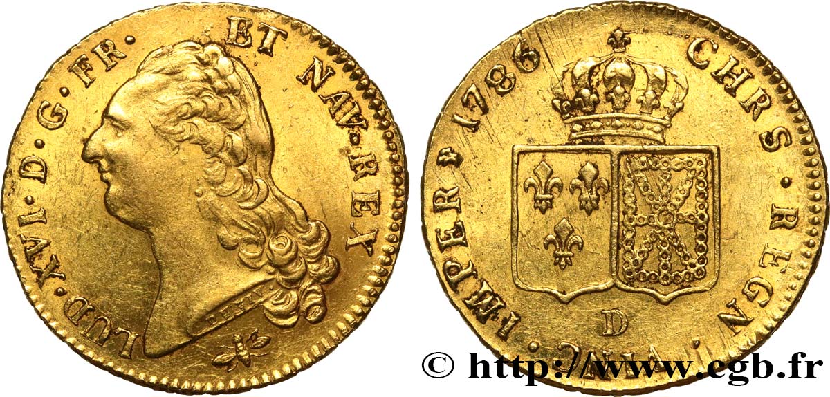 LOUIS XVI Double louis d’or aux écus accolés 1786 Lyon MBC+