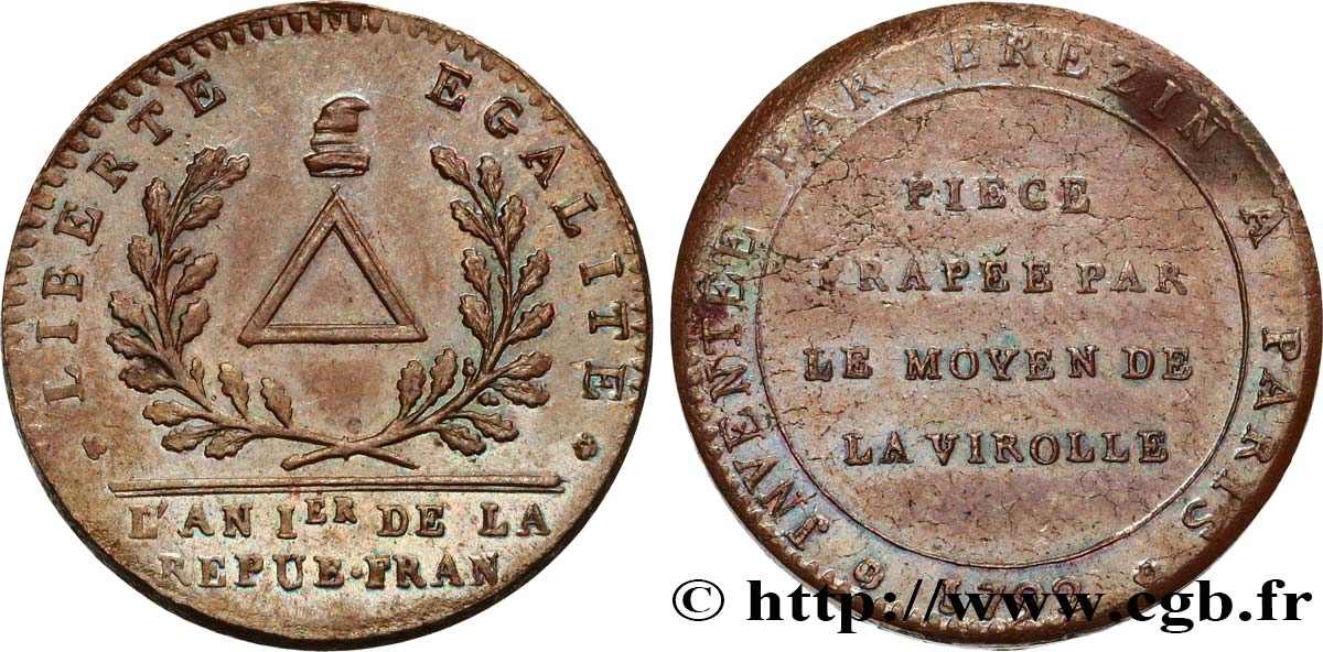 CONFIANCE (MONNAIES DE...) Essai au bonnet de Brézin, frappe monnaie 1792  TTB+/TTB