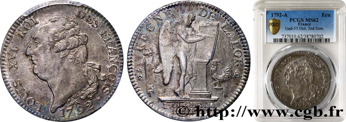 LOUIS XVI Écu dit  au génie , type FRANÇOIS 1792 Paris EBC62