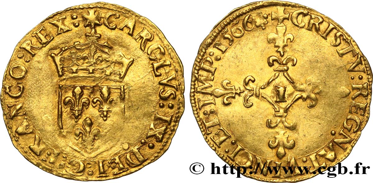 CHARLES IX Écu d&nbsp;or au soleil, 1er type 1566 Limoges XF