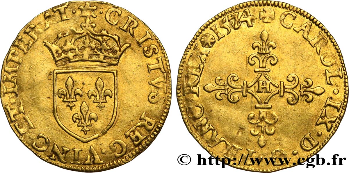 CHARLES IX Écu d&nbsp;or au soleil, 2e type 1574 La Rochelle AU