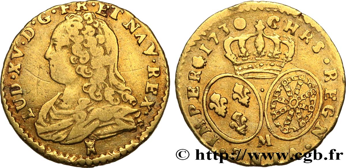 LOUIS XV DIT LE BIEN AIMÉ Demi-louis d or aux écus ovales, buste habillé 1730 Toulouse TB