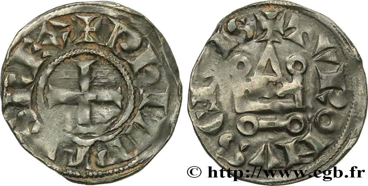 PHILIP III  THE BOLD  AND PHILIP IV  THE FAIR  Denier tournois à l O rond n.d. s.l. XF